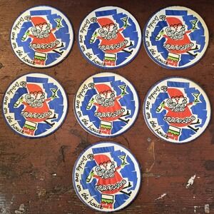 Vintage MCM "Drinks Are On The House" Santa Claus Christmas Coasters Set of 7